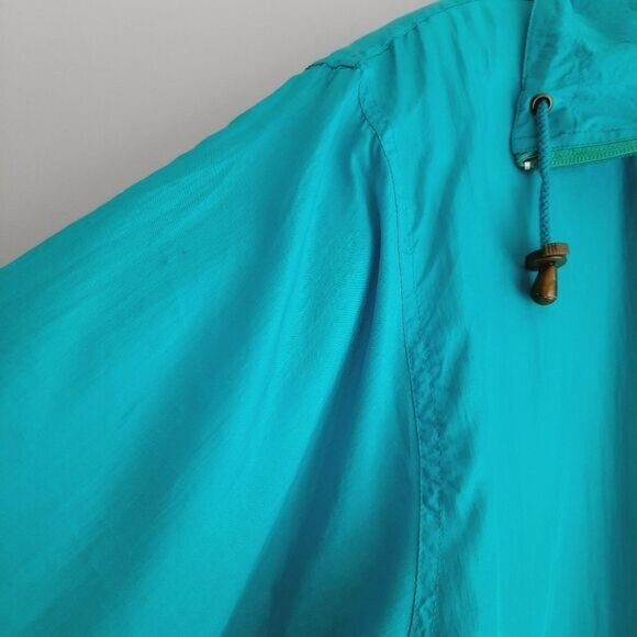 Vintage BERNARDO \ 100% Silk 90's Windbreaker Long Jacket Bright Blue M Flawed - Picture 9 of 15